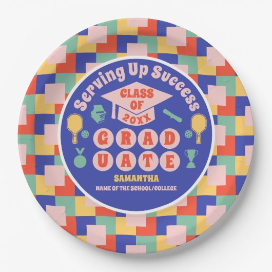 Retro Pickleball Afstudeerfeest Papieren Bordje (Voorkant)
