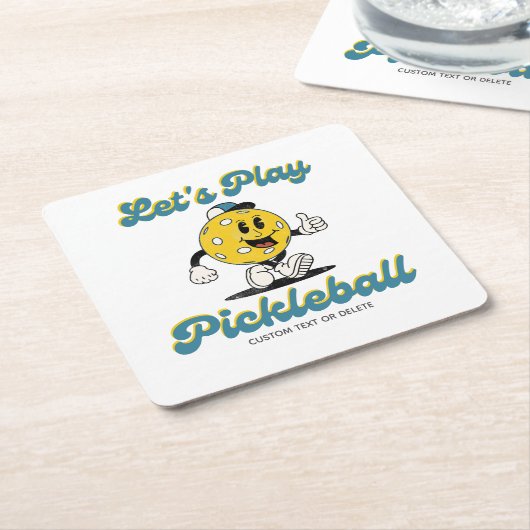 Retro Pickleball Cartoon Mascotte Gepersonaliseerd Kartonnen Onderzetters (Schuin)