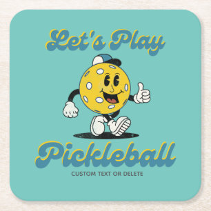 Retro Pickleball Cartoon Mascotte Gepersonaliseerd Kartonnen Onderzetters