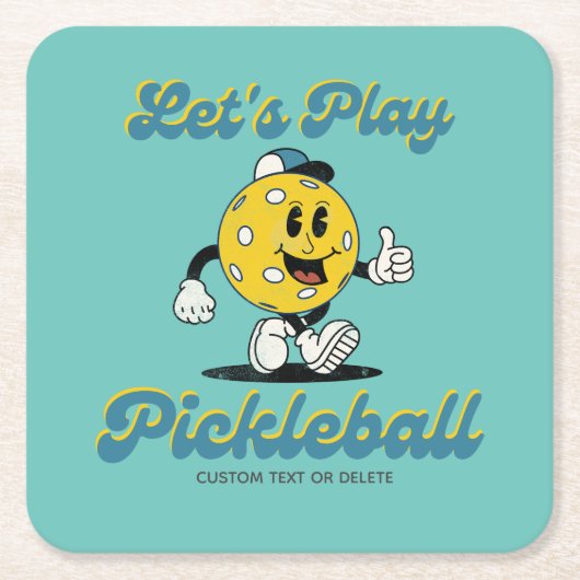 Retro Pickleball Cartoon Mascotte Gepersonaliseerd Kartonnen Onderzetters (Voorkant)