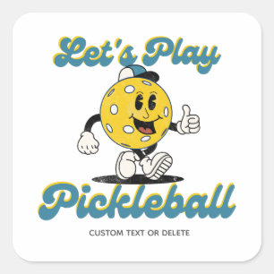 Retro Pickleball Cartoon Mascotte Gepersonaliseerd Vierkante Sticker