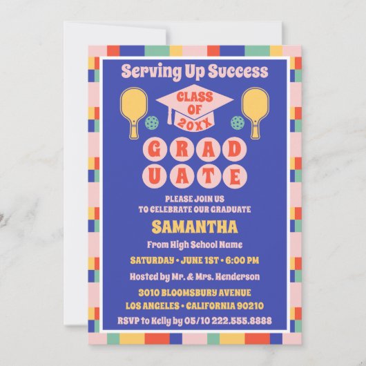 Retro Pickleball Graduation Party Uitnodigingen (Voorkant)
