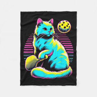Retro pickleball kattenliefhebber - peddelsport ka fleece deken