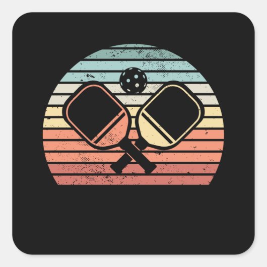 Retro Pickleball Paddle Sunset Gift Vierkante Sticker (Voorkant)
