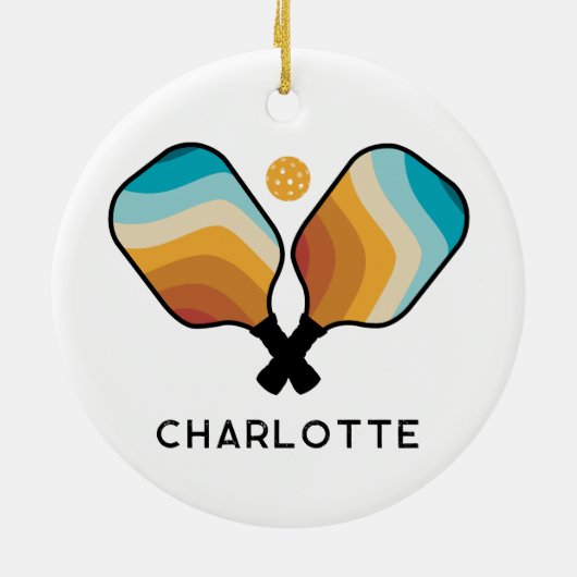 Retro Pickleball Paddles & Ball Aangepaste naam Keramisch Ornament (Achterkant)