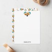 Retro Pickleball Paddles & Ball Aangepaste naam Notitiekaartje (Voorkant / Achterkant in situ)