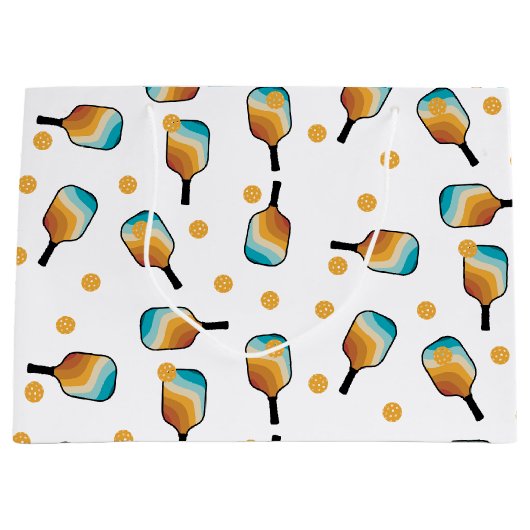 Retro Pickleball Paddles & Ball Patroon Groot Cadeauzakje (Voorkant)