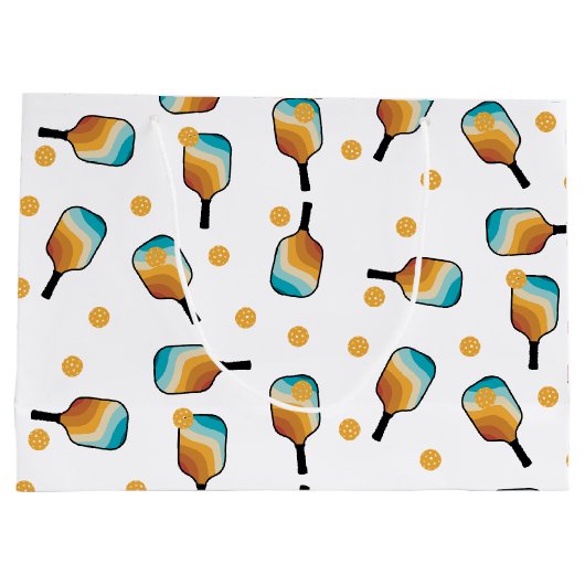 Retro Pickleball Paddles & Ball Patroon Groot Cadeauzakje (Achterkant)