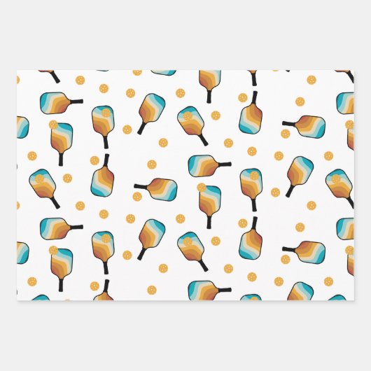 Retro Pickleball Paddles & Ball Patroon Inpakpapier Vel (Voorkant 3)