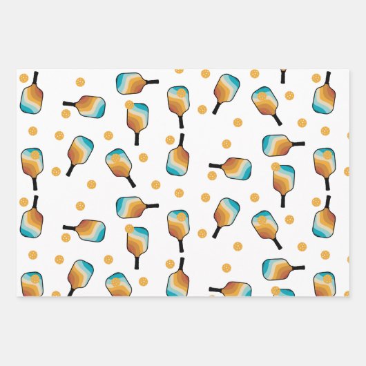 Retro Pickleball Paddles & Ball Patroon Inpakpapier Vel (Voorkant)