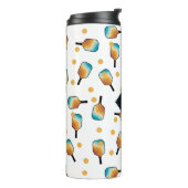 Retro Pickleball Paddles & Ball Patroon Monogram Thermosbeker (Gedraaid links)