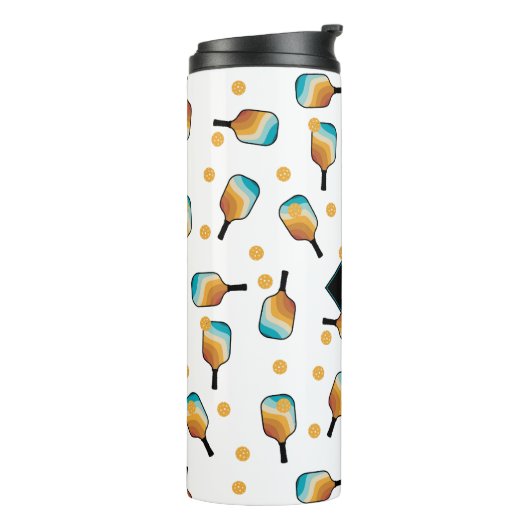 Retro Pickleball Paddles & Ball Patroon Monogram Thermosbeker (Gedraaid links)