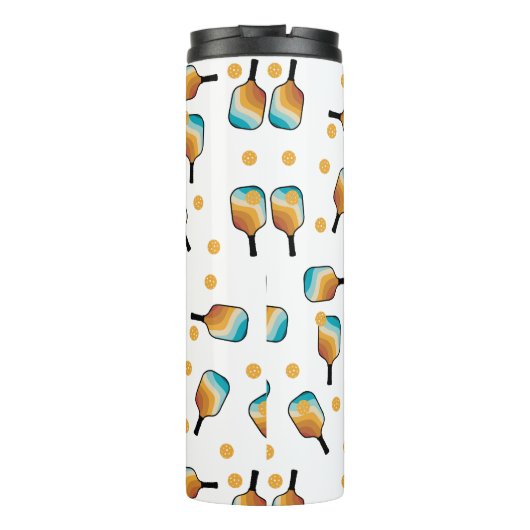 Retro Pickleball Paddles & Ball Patroon Monogram Thermosbeker (Achterkant)