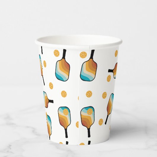 Retro Pickleball Paddles & Ball Patroon Papieren Bekers (Rechts)