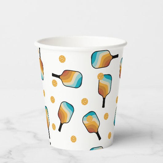 Retro Pickleball Paddles & Ball Patroon Papieren Bekers (Voorkant)