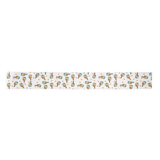 Retro Pickleball Paddles & Ball Patroon Satijnen Lint (Voorkant)