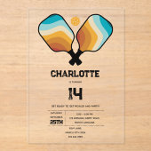 Retro Pickleball Paddles & Ball Verjaardagsfeest Acryl Uitnodigingen (Voorkant)