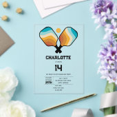 Retro Pickleball Paddles & Ball Verjaardagsfeest Acryl Uitnodigingen (Insitu (Huwelijk))