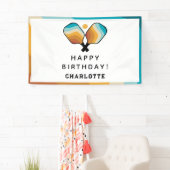 Retro Pickleball Paddles & Ball Verjaardagsfeest Spandoek (Insitu)