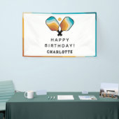 Retro Pickleball Paddles & Ball Verjaardagsfeest Spandoek (Beurs)