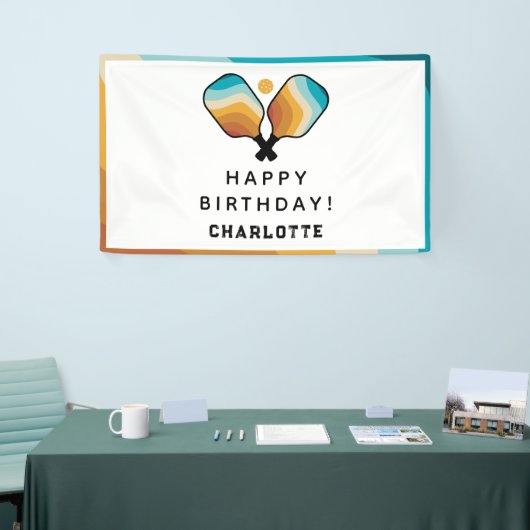 Retro Pickleball Paddles & Ball Verjaardagsfeest Spandoek (Beurs)