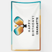 Retro Pickleball Paddles & Ball Verjaardagsfeest Spandoek (Verticaal)