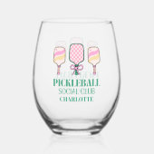 Retro Pickleball Social Club Verjaardag Wijnglas Zonder Voet (Voorkant)