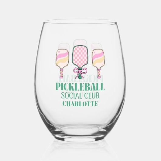 Retro Pickleball Social Club Verjaardag Wijnglas Zonder Voet (Achterkant)