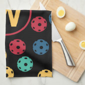 😍 Retro Pickleballen / zwart met initiaal Theedoek (Quarter Fold)
