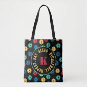 😍 Retro Pickleballen / zwart met initiaal Tote Bag (Voorkant)