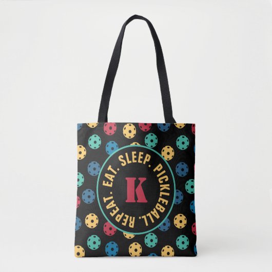 😍 Retro Pickleballen / zwart met initiaal Tote Bag (Voorkant)