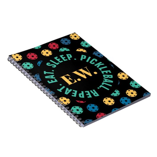 😍 Retro Pickleballen / zwart met initialen Notitieboek (Rechterzijde)