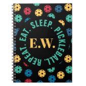 😍 Retro Pickleballen / zwart met initialen Notitieboek (Voorkant)