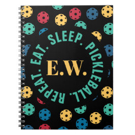 😍 Retro Pickleballen / zwart met initialen Notitieboek