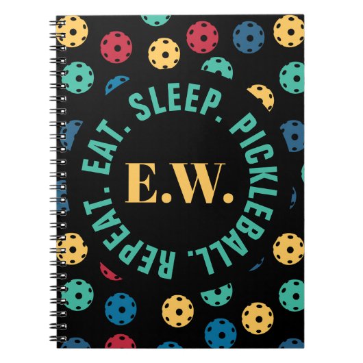 😍 Retro Pickleballen / zwart met initialen Notitieboek (Voorkant)