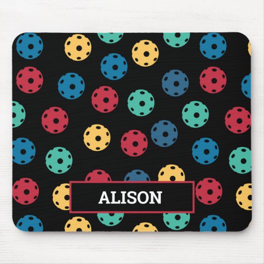 😍 Retro Pickleballen / zwart met naam Muismat (Voorkant)