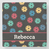 😍 Retro Pickleballen / zwart Stenen Onderzetter (Voorkant)