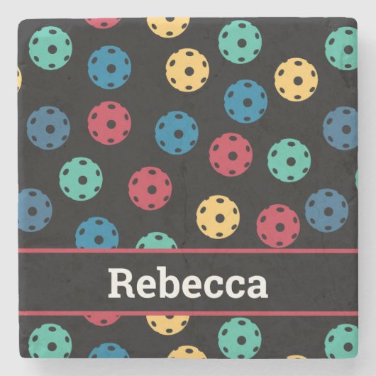 😍 Retro Pickleballen / zwart Stenen Onderzetter (Voorkant)