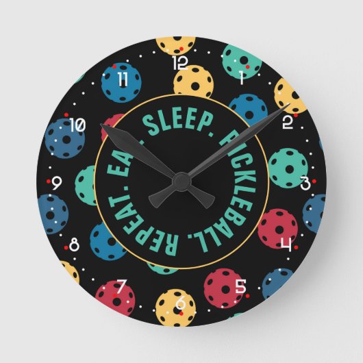 😍 Retro Pickleballetjes / zwart met cijfers Rond  Ronde Klok (Voorkant)