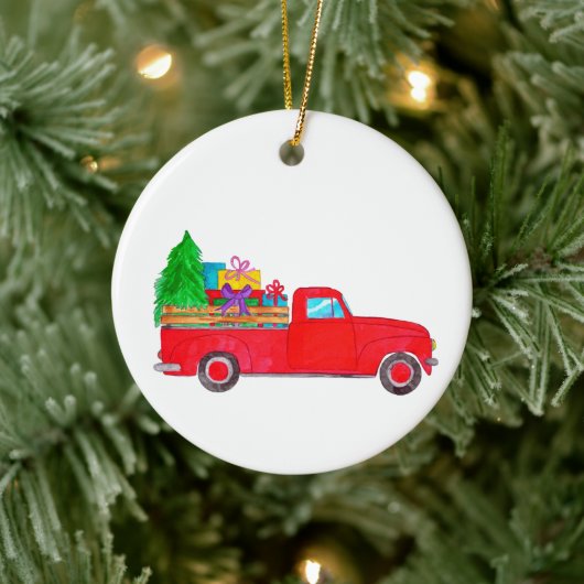 Retro Pickup Truck met kerstcadeaus Keramisch Ornament (Boom)