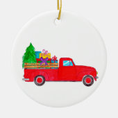 Retro Pickup Truck met kerstcadeaus Keramisch Ornament (Voorkant)