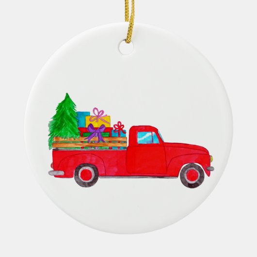 Retro Pickup Truck met kerstcadeaus Keramisch Ornament (Voorkant)