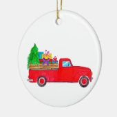 Retro Pickup Truck met kerstcadeaus Keramisch Ornament (Links)