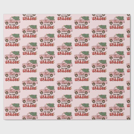 Retro Pickup Truck Pink kerst Cadeaupapier (Vlak)