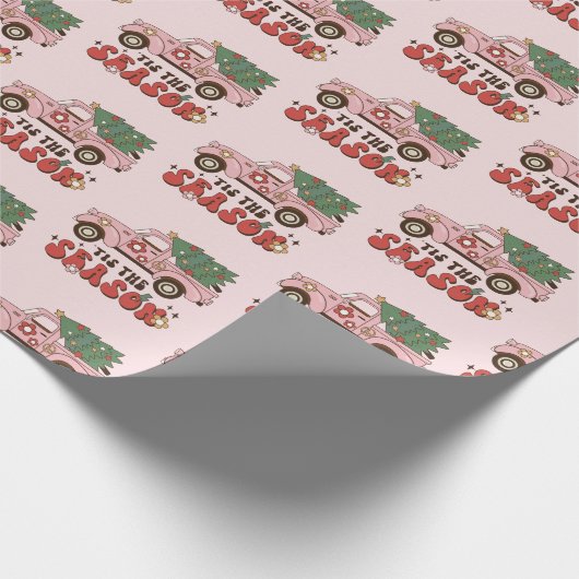 Retro Pickup Truck Pink kerst Cadeaupapier (Hoek)