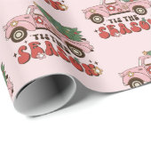 Retro Pickup Truck Pink kerst Cadeaupapier (Rol Hoek)