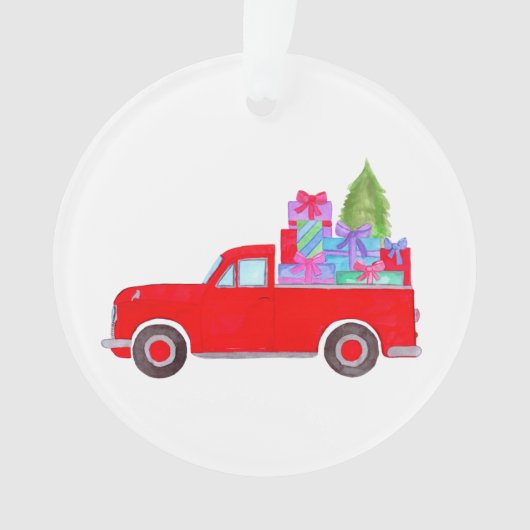 Retro Pickup vrachtwagen met kerstcadeaus Ornament (voorkant)