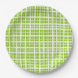Retro Picnic Pset Patroon in Lime Green en White Papieren Bordje