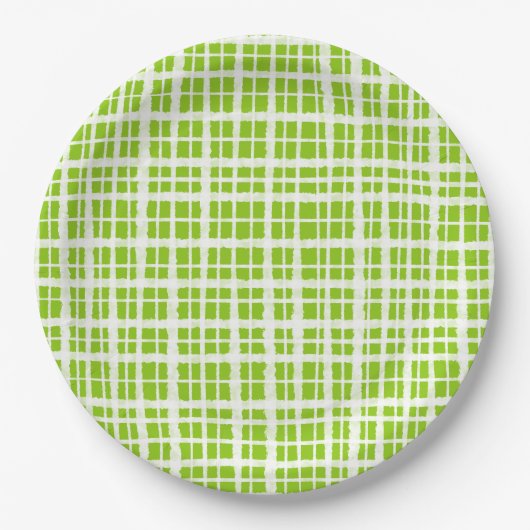 Retro Picnic Pset Patroon in Lime Green en White Papieren Bordje (Voorkant)