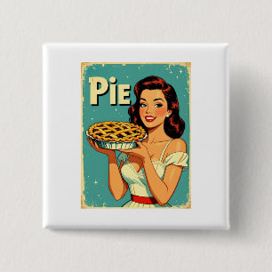 Retro Pie Lady – Illustratie vintage bakposter Vierkante Button 5,1 Cm